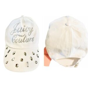 NWT JUICY COUTURE HAT PURE WHITE RHINESTONE STUDDED OPEN BACK FOR PONYTAILS